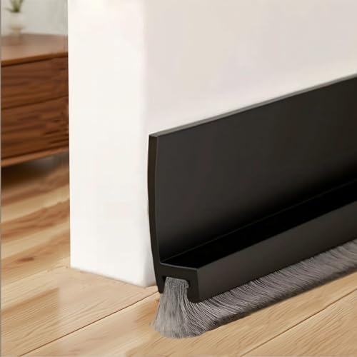 PFSLiang Burlete Silicona Puerta 100cm, Burlete Autoadhesivo, Autoadhesivo para, Junta de Cepillo Para Puerta, Con Cepillo Antipolvo Aislamiento, Negro