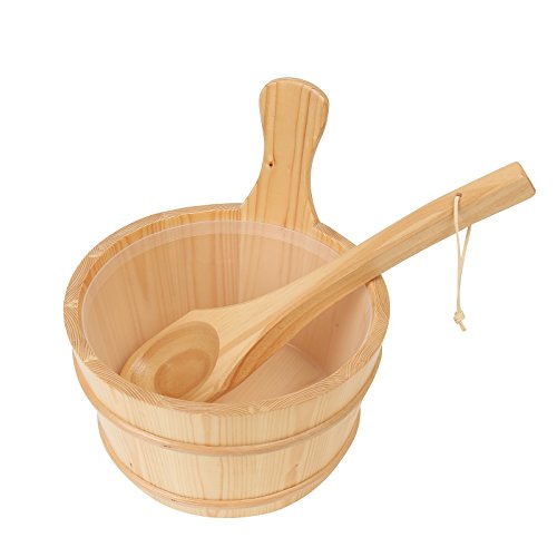Sauna Accessory Sauna Wooden Bucket and Ladle Set with Plastic PE Liner 4L