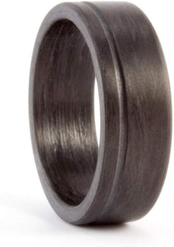 Miniatura 2 de Anillo plano de fibra de carbono para hombre. Anillo de boda negro único y moderno. Resistente al agua, muy duradero e hipoalergénico. (00109_7N)