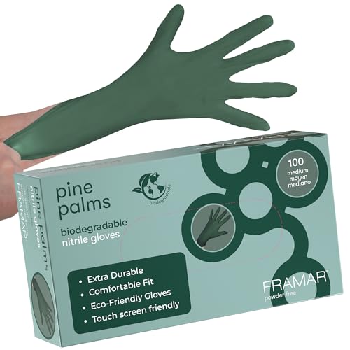 FRAMAR Green Gloves Disposable Latex Free – Heavy Duty Nitrile Gloves Medium, Disposable For Hair Dye, Cooking Glove Medium Nitrile Tattoo Glove, Guantes Desechables, Biodegradable - 100