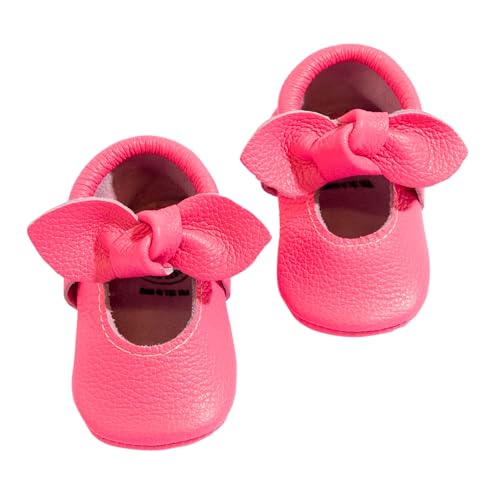 Freshly Picked Leather Knotted Bow Baby Girls Shoes, Toddler Girl Dress (Dreamhouse Pink, 2-2.5 Years)
