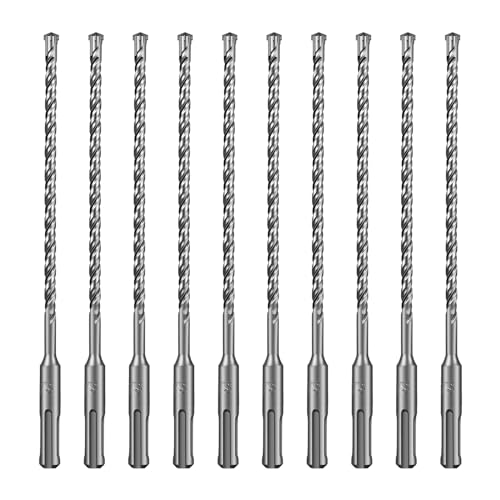 SALI 10PCS SDS Plus Rotary Hammer Drill Bit Concrete Drill Bit Kit Double Thread 4-Cutter Tungsten Carbide Tip Fully Hardened Tool for Concrete, Brick, Cement Walls,Stone 6mm x 210mm Cross Drill Bits