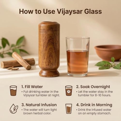 Image of Vijaysar Wood Herbal Glass (90 ml) | Ayurvedic Wooden Tumbler for Wellness | Natural Sugar Management Support | Wooden Cup for Daily Use | Handcrafted Indian Kino Tree Glass (2)