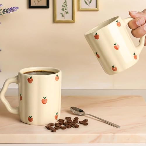 Image of The Earth Store Cream Apple Coffee Mug - 300ML Ceramic Coffee Mugs Set of 2 | Microwave & Dishwasher Safe Mugs for Gift | Home | Office | Restaurant | Daily Use