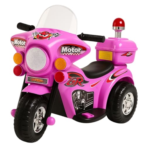 Mini Moto Elétrica 6v Polícia Menina Com Luz Som E Baú Rosa