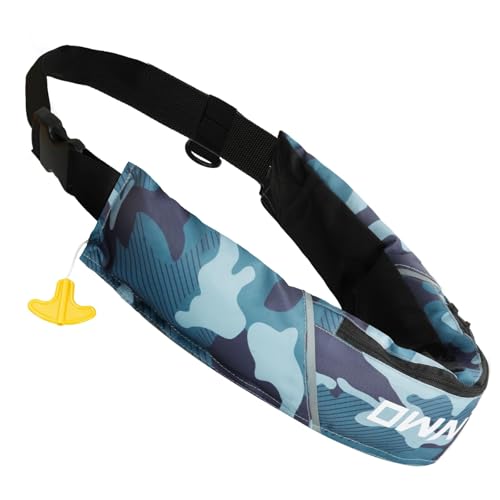 Owntop Inflatable Swim Vest for Adults, Low Profile Manual Inflate Belt Pack, Buoyancy Aids Swim Jacket Waist for Kayak, Fishing, Paddle Sports, Camo Blue