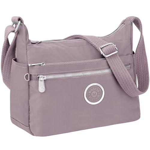 NEWIROVE Bolso Bandolera Mujer Grande, Ligero Bolso Cruzado Mujer Impermeable de Nailon Bolso Crossbody Mujer con Múltiples Bolsillos y Correa Ajustable Para Viajar, Escuela, Trabajo.Morado claro