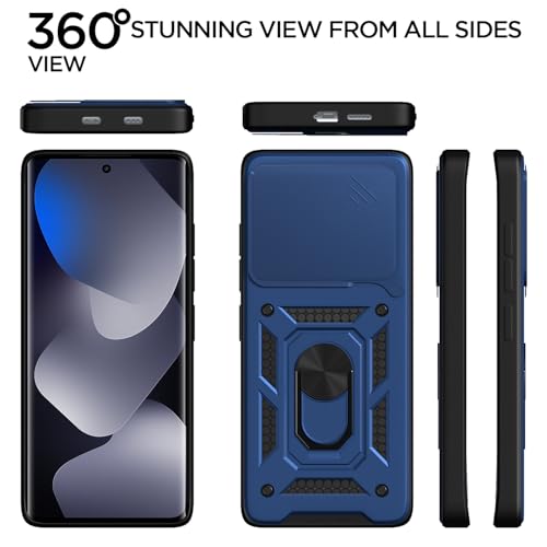 Image of Outlouders Back Cover for Redmi Note 15 5G | D10 Tough Armor 360 Protection Case with Sliding Camera Shield & Ring Holder Stand Bumper Case (Blue)