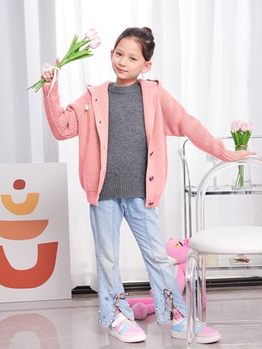 Girls Hooded Cardigan for Kids 4-12 Years, Oversized Long Sleeve Button-Up Knit Sweater, Cozy Indoor & Outdoor Wear2