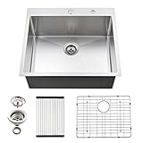 EcoChannels Drop In Kitchen Sink, 25 x 22 x 10 Inch Single Bowl Topmount Sink 16 Gauge T-304 Stainle