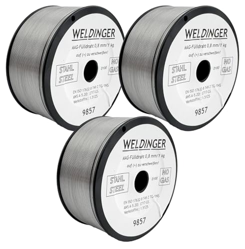 3 Rollen WELDINGER Fülldraht D100 0,8 mm 0,9 kg (MIG/MAG-Schweißdraht NoGas)