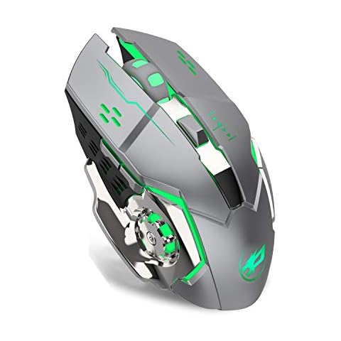 Wiederaufladbare 2.4Ghz Kabellose Gaming-Maus mit USB-Empfänger,7 Farben Hintergrundbeleuchtung für Macbook,Laptop,Computer PC -Grau Cover