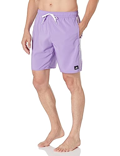 adidas Men's Standard 3-Stripes Swim Short Classic Length, Violet Fusion/White, XX-Large