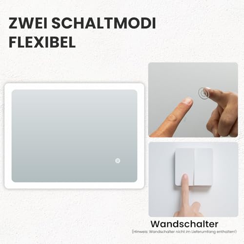 Youyijia LED Badspiegel mit Beleuchtung, 70 x 50 cm Wandspiegel Badezimmerspiegel Kaltweiß 6000K Energiesparend Lichtspiegel 4