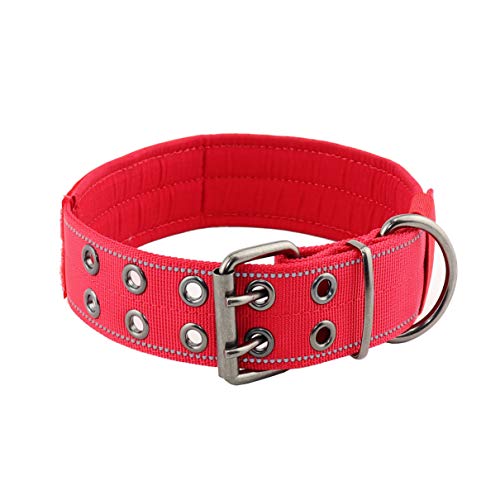 Yunleparks Highly Reflective Dog Collar Tactical Dog Collar with Comfortable Soft Lining Padded and Heavy Duty Metal Buckle for Small Medium and Large Dogs (L, Red)