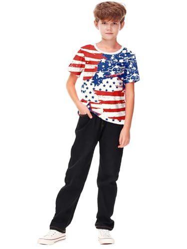 Deerose Kids Striped Shirts Short Sleeve Boy Girls July 4th Patriotic Tee Top 3-14 Years4