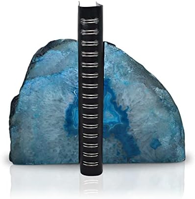 Nature's Decorations Teal Agate Bookends – A+ Grade Geode Heavy Duty Decorative Stone Crystal Book Ends for Shelves & Bookcases, Natural Polished Bookshelf Decor, 1 Pair 2-3Lbs