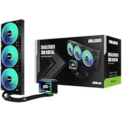 ASRock Challenger 360 Digital All-in-One Liquid CPU Cooler, 3-Inch Smart Display, 360mm Radiator, 3-Phase Pump, ARGB, 6-Year Warranty