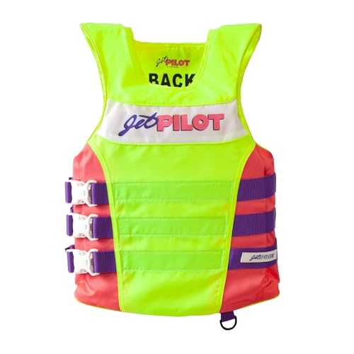 Jetpilot Vintage Class Nylon U.S. Coast Guard Approved Life Jacket PFD. Side Entry 3-Buckle Boating & Jet Ski Vest (Yellow Pink Large & X-Large)