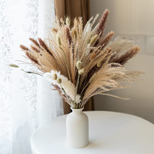 100 Pcs Pampas Grass For Boho Home Room Decor, Natural Brown White Fluffy Pampas Floral, 17" Dried Flowers Bouquet For Western Bedroom Table Bathroom Wedding Baby Shower Décor #TOP23