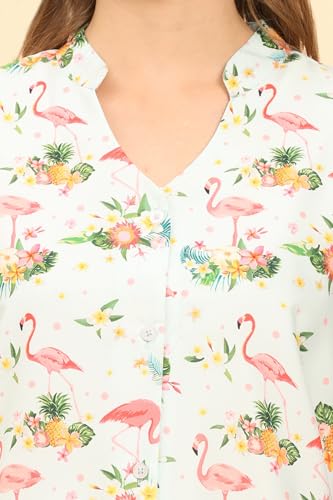 Image of Womens Casual Shirt Soft Beach Shirts Floral Tropic Print V Neck T-Shirt Short Sleeve Button Up Tops
