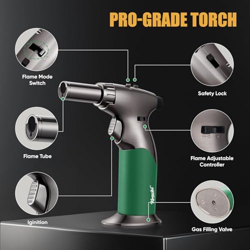 Image of KOACKL Dual Flame Butane Torch Lighter, Refillable Kitchen Torch, Adjustable Flame with Ignition Lock Mini Blow Torch for Cooking, Creme Brulee, Soldering, Welding (Butane Gas Not Included)
