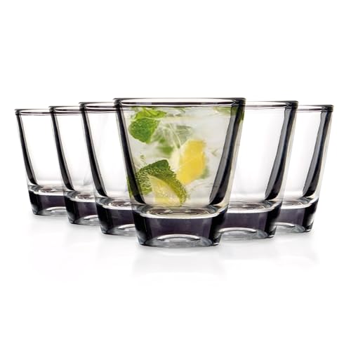 Premier Housewares Euri 25ml Shot Glasses Set of 6 | Reusable Clear Shot Glass for Vodka Shots, Rum, Brandy, Jello Shots | Heavy Base Shot Glass Set for Home Bar, Pub, Event, Party