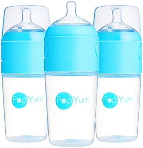 PopYum 9 oz Blue Anti-Colic Formula Making Baby Bottles, 3-Pack