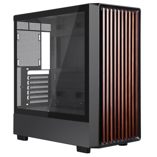 Gabinete para PC Mid Tower con panel lateral de vidrio templado y frente de madera de nogal - Compatible con placas base ATX, Micro-ATX y Mini-ITX - Negro miniatura 1