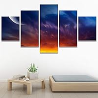 SIGNWIN 5 Panel Canvas Wall Art Modern Art Astronomy & Space Dramatic Minimalist Moon Multicolor Photography for Home Decorations Ready to Hang - 60