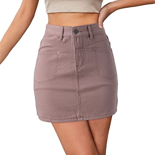 Rifuli Denim Skirts for Women Mini Personalized Pockets Highwaist A Line Ladies Jeans Denim Skirts (Pink, XXL)