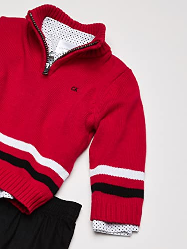 Calvin Klein Boys' 3-Piece Sweater Set With Matching Button-Down Shirt And Pants, Red Block, 3-6 Months #TOP4