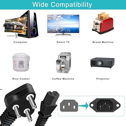 Image of 3 Meter 3 Pin PC Power Cable 18AWG IEC Mains Kettle Lead Replacement Cord for Desktop /Monitor /Printer - Black