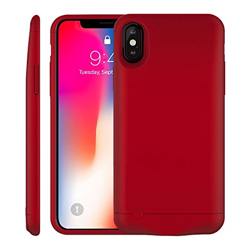 iPhone X/XS Battery Case, MAXBEAR 5200mAh Ultra Slim Portable Extended Backup Battery Charger Case Charging Case Battery Pack for iPhone X/XS, iPhone 10(5.8inch)-Red