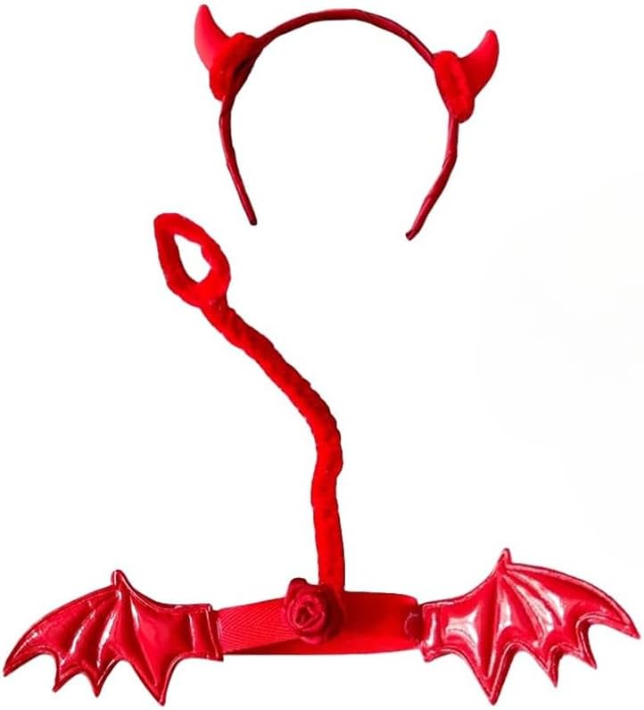 Clothes for Labubu Devil 2-Piece Outfit Set,Headpiece & Wings,Ideal for Halloween Costumes for 17cm Dolls(No Doll) (Red)