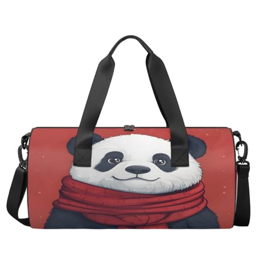 Fashionable Bear with Red Scarf Round Barrel Sports Fitness Bag, Travel Luggage Bag, Reusable Handbag, Suitable For Men and Women2