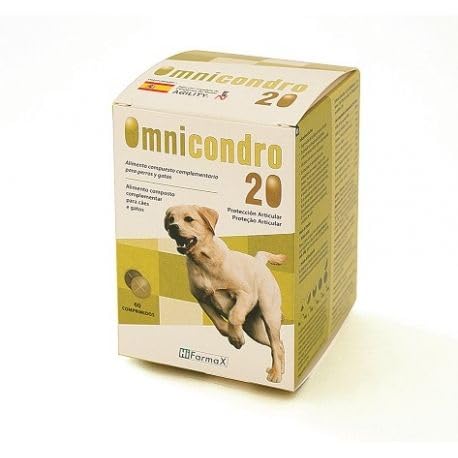 Omnichondro 20 Hifarmax – chondroprotektor dla psów i kotów | Glukozamina i chondroityna do stawów | Witaminy dla zwierząt | Suplementy dla starszych psów | 60 tabletek