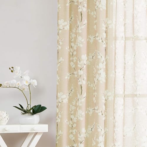 Image of BFAM Sheer Curtain with Floral Print, Premium Printed Sheer Drapes, Eyelet /Grommet Curtain for Living Room, Bedroom, Light Filtering Curtains, Beige Floral 5 Feet,Pack of 1 Curtain