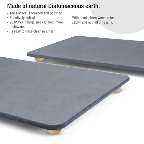 Diateous Earth Abtropfmatte für Arbeitsplatte, QuickDry, umweltfreundlich, rutschfest, hitzebeständig, Mehrzweck-Küchenmatte mit Holzfüßen