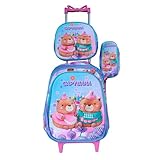 Kit Mochila da Capivara em 3D com Rodinhas + Lancheira Térmica + Estojo Escolar Infantil em Alto Relevo