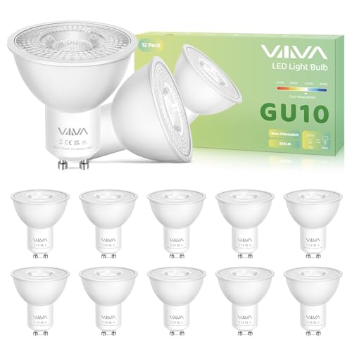 VIIIVA GU10 Led Bulbs Cool White-12 Packs 7W 6000K Spotlight Light Bulb (50W Equivalent) Energy Saving CRI>80 510LM 38 Beam Angle Non-Flicker Non-Dimmable for Home Lighting