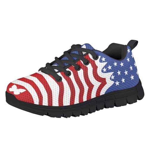 Suobstales American Flag Print Kids Shoes Breathable Running Shoes Low Top Footwear Walking Shoes for Boys Girls,Size 1