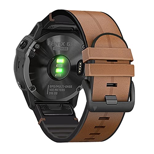 Bracelet montre Quickfit 26mm en cuir agate pour Garmin Fenix 6X Pro et Descent Mk2