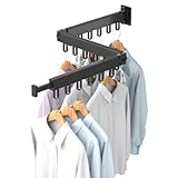YATOSEEN Wandmontierter Wäscheständer, ausziehbarer Wäschetrockner mit Haken, robust und platzsparend, für den Innen- und Außenbereich, ideal für Balkon, Waschküche und Badezimmer (Schwarz 3 Gefaltet)