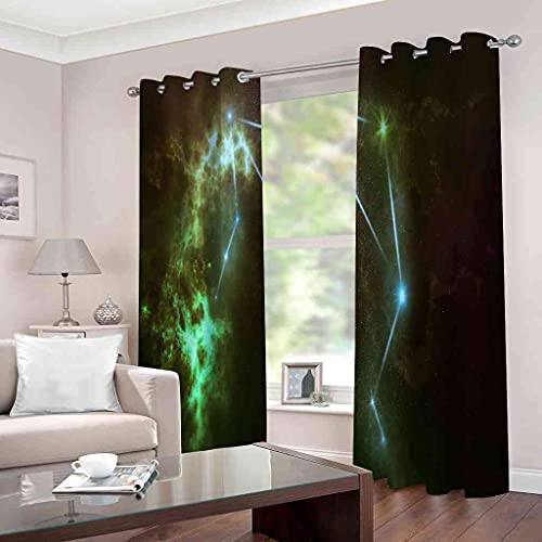 Rideaux 3D occultante rideaux paysage galaxie verte isolant tissu - 3