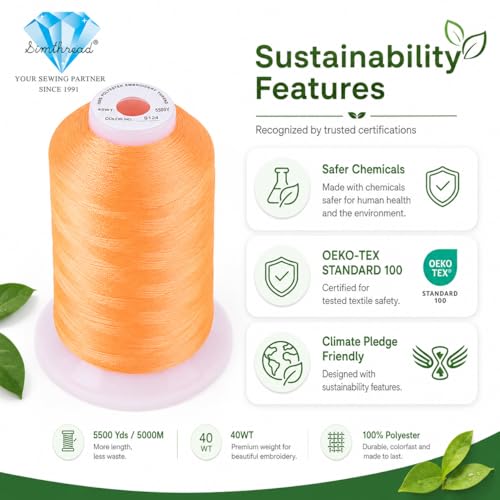 Image of Simthread 5500Yds /5000M 40WT Polyester Embroidery Thread Neon Orange S124 | Large 5000M spool feeds smoothly for home and commercial embroidery machines.