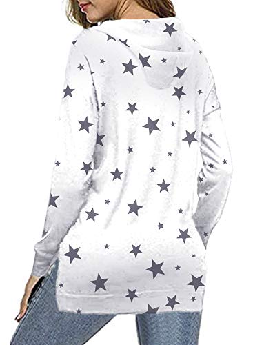 Biucly Womens Casual Fashion Star Print Hoodies Sweatshirts Lightweight Loose Long Sleeve Drawstring Hooded Pullover Tops Oversized Hoodie Sweatshirt,Us 16-18(Xl),White #TOP1