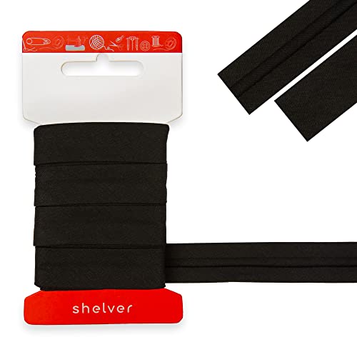 Bias Binding Tape for Sewing, Bias Tape, Bunting Tape, 20mm Single Fold, 100% Cotton, 30 Colours (Black)