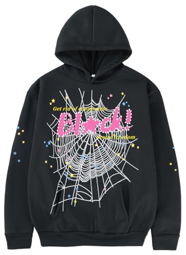 EMILYLE Unisex Hoodie Y2k Cobweb Spider Hoodie Graphic Sweatshirt Novelty Gift(black,M)