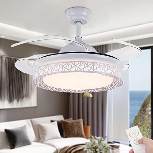 Panda 42" Retractable Ceiling Fan with Light, Ceiling Fan Chandelier with Remote 3 Colors Change, 4 Blades Retractable Fans Chandelier Mute Motor for Bedroom Living Room Dining Room